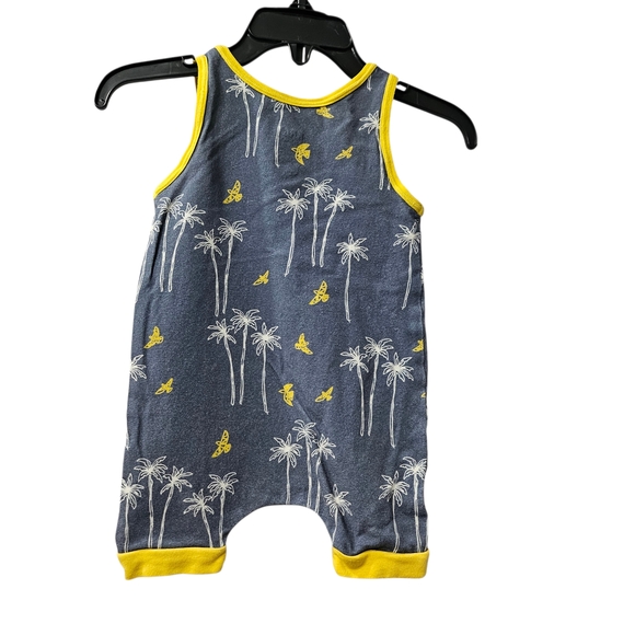 RAGS Birds Palm Trees Infant Romper Grey Yellow 85% Cotton 10% Modal Sz 3-6 Mnth - Picture 2 of 3